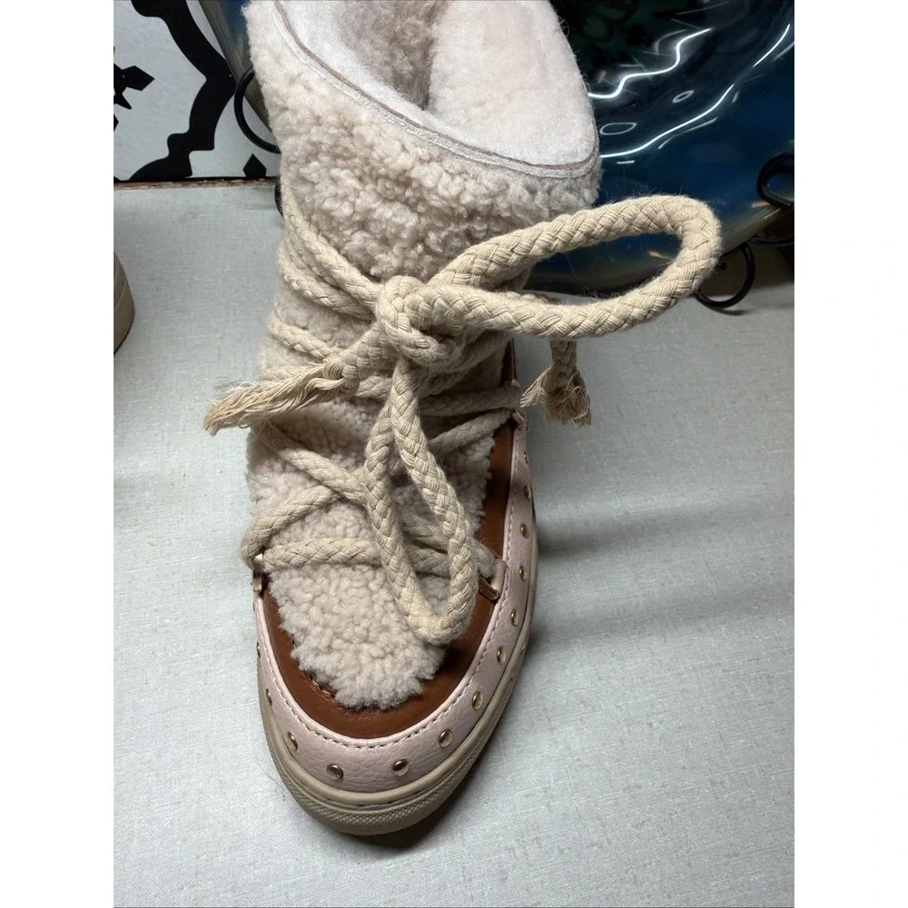 Preowned INUIKII Winter Sneaker Boots – Suede, Shearling Rubber Sole 37 US 6.5-7